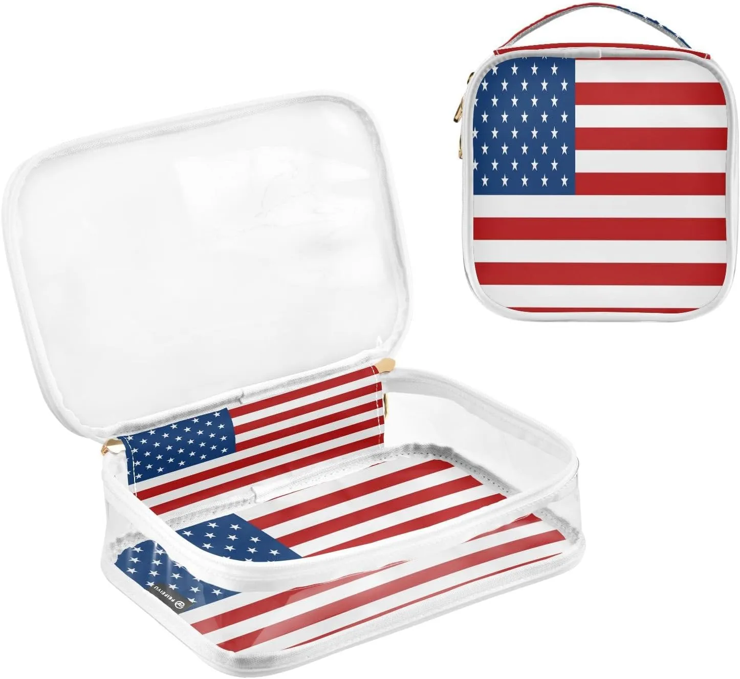DOMIKING American Usa Flag Clear Makeup Bags for Women Men Portable Cosmetic Organizer Pouch Travel Toiletry Storage Bag for Travel Daily Gym
