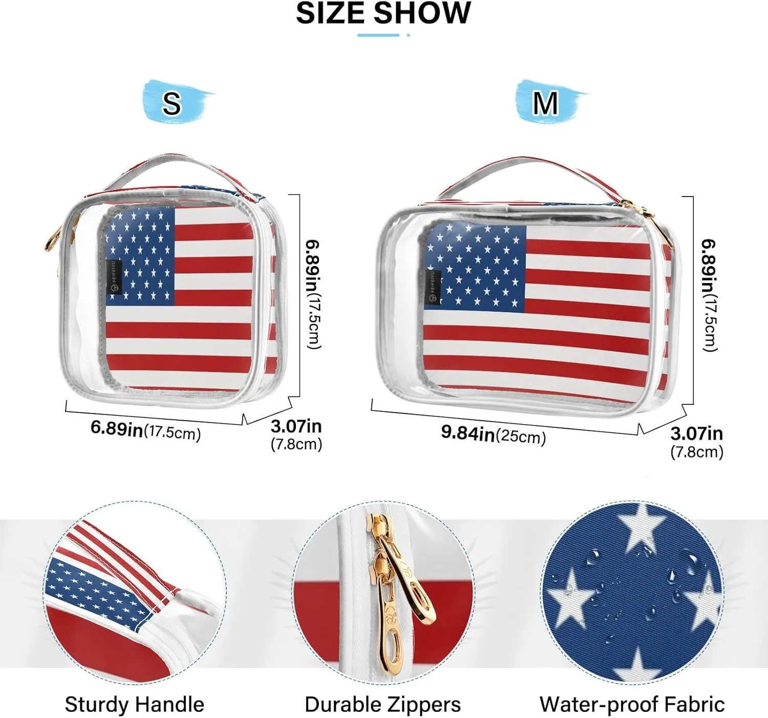 DOMIKING American Usa Flag Clear Makeup Bags for Women Men Portable Cosmetic Organizer Pouch Travel Toiletry Storage Bag for Travel Daily Gym