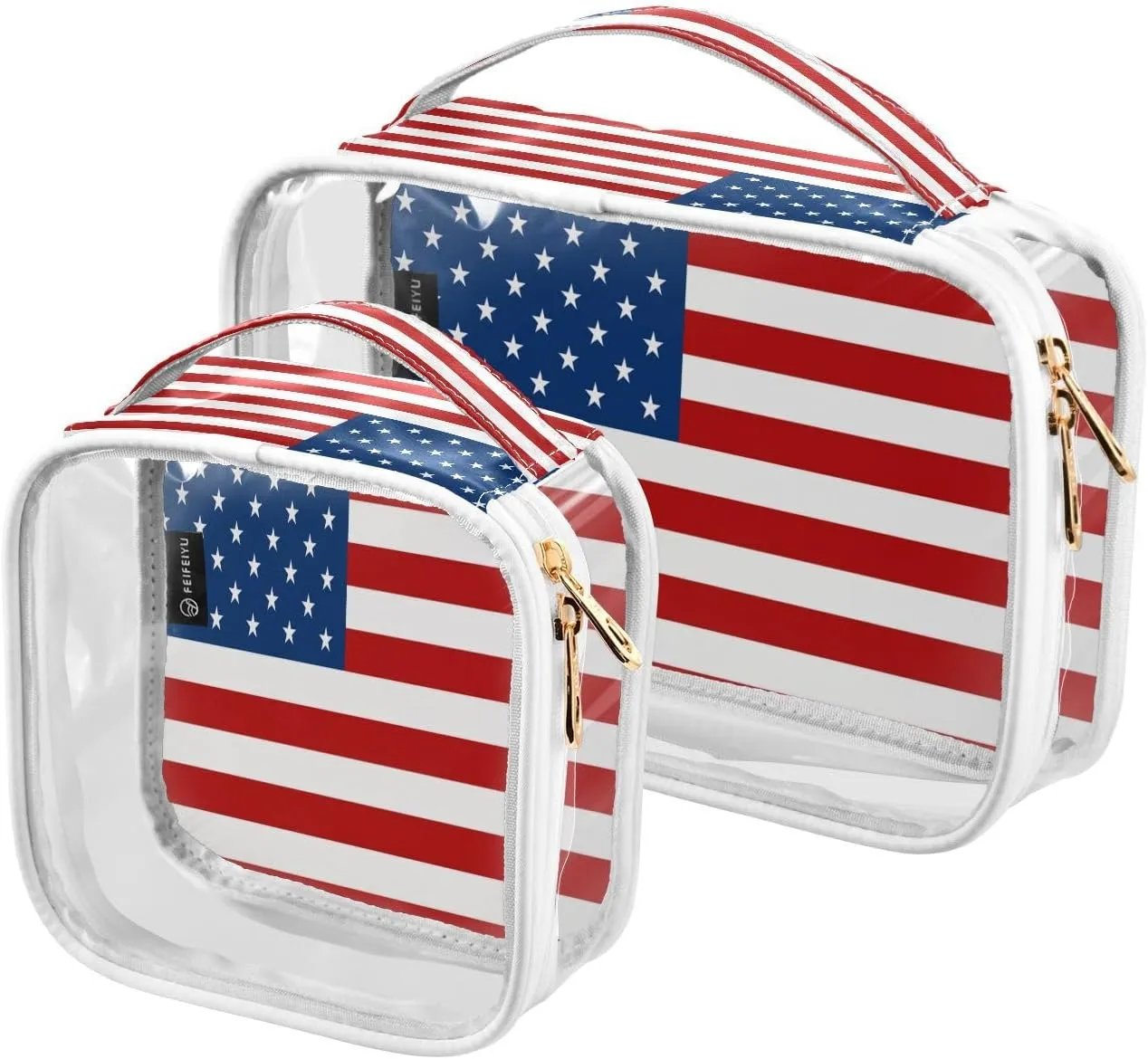 DOMIKING American Usa Flag Clear Makeup Bags for Women Men Portable Cosmetic Organizer Pouch Travel Toiletry Storage Bag for Travel Daily Gym