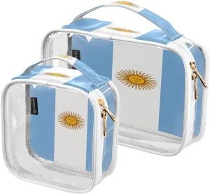 DOMIKING Argentina Flag Clear Makeup Bags for Women Men Portable Cosmetic Organizer Pouch Travel Toiletry Storage Bag for Daily Use Gym Travel