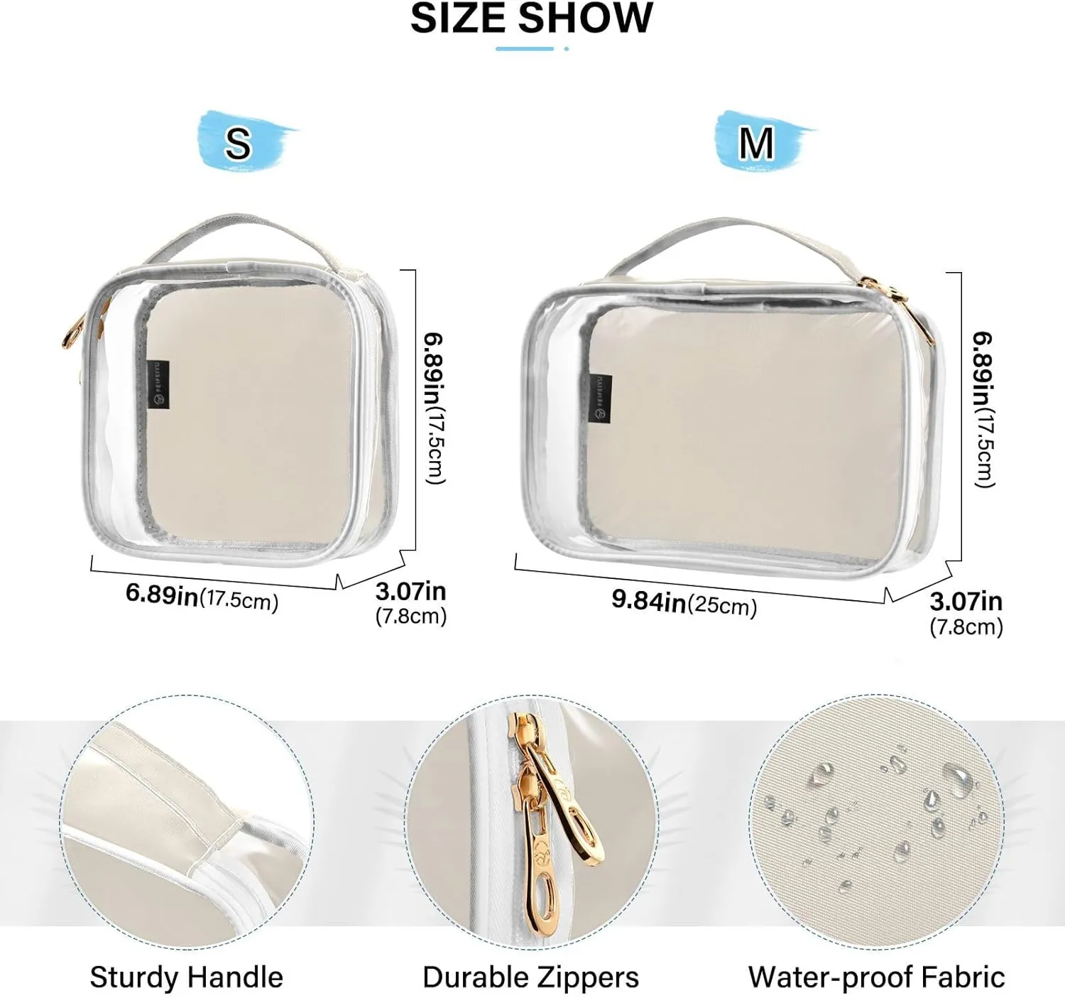 DOMIKING Beige Clear Makeup Bags for Women Men Portable Cosmetic Organizer Pouch Travel Toiletry Storage Bag for Skin Care Nail Polish