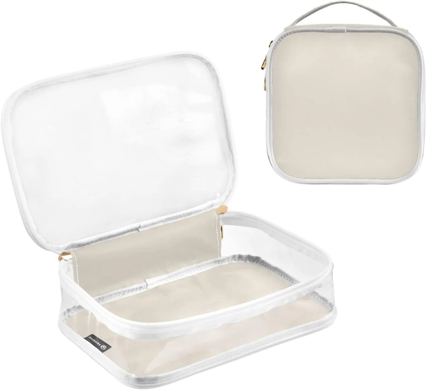 DOMIKING Beige Clear Makeup Bags for Women Men Portable Cosmetic Organizer Pouch Travel Toiletry Storage Bag for Skin Care Nail Polish