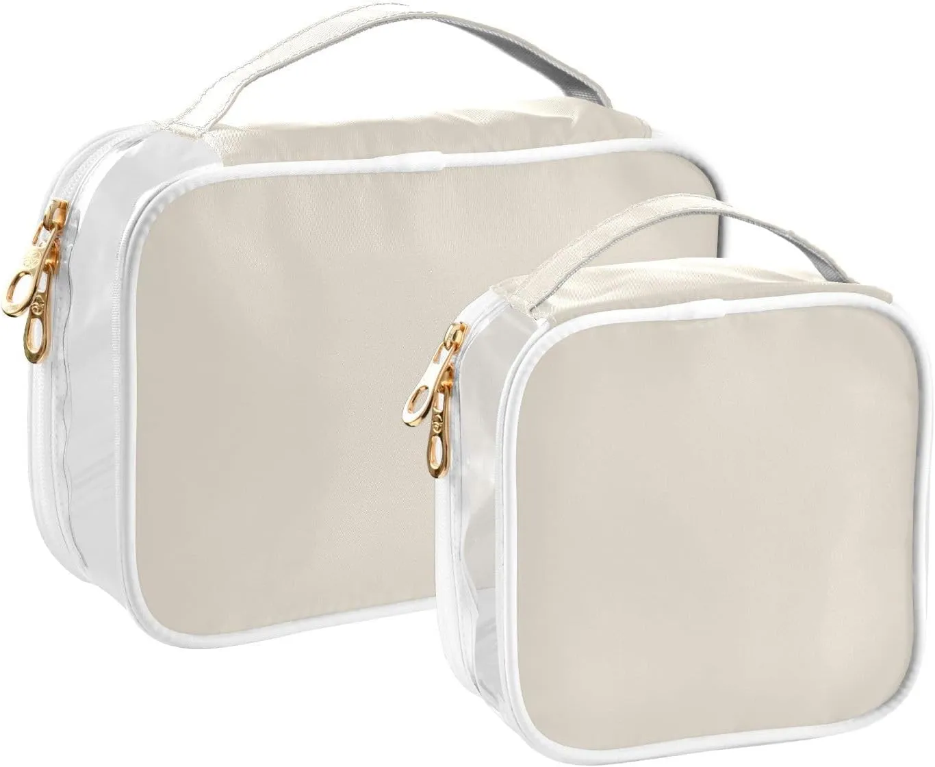 DOMIKING Beige Clear Makeup Bags for Women Men Portable Cosmetic Organizer Pouch Travel Toiletry Storage Bag for Skin Care Nail Polish