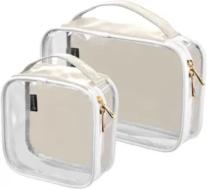 DOMIKING Beige Clear Makeup Bags for Women Men Portable Cosmetic Organizer Pouch Travel Toiletry Storage Bag for Skin Care Nail Polish
