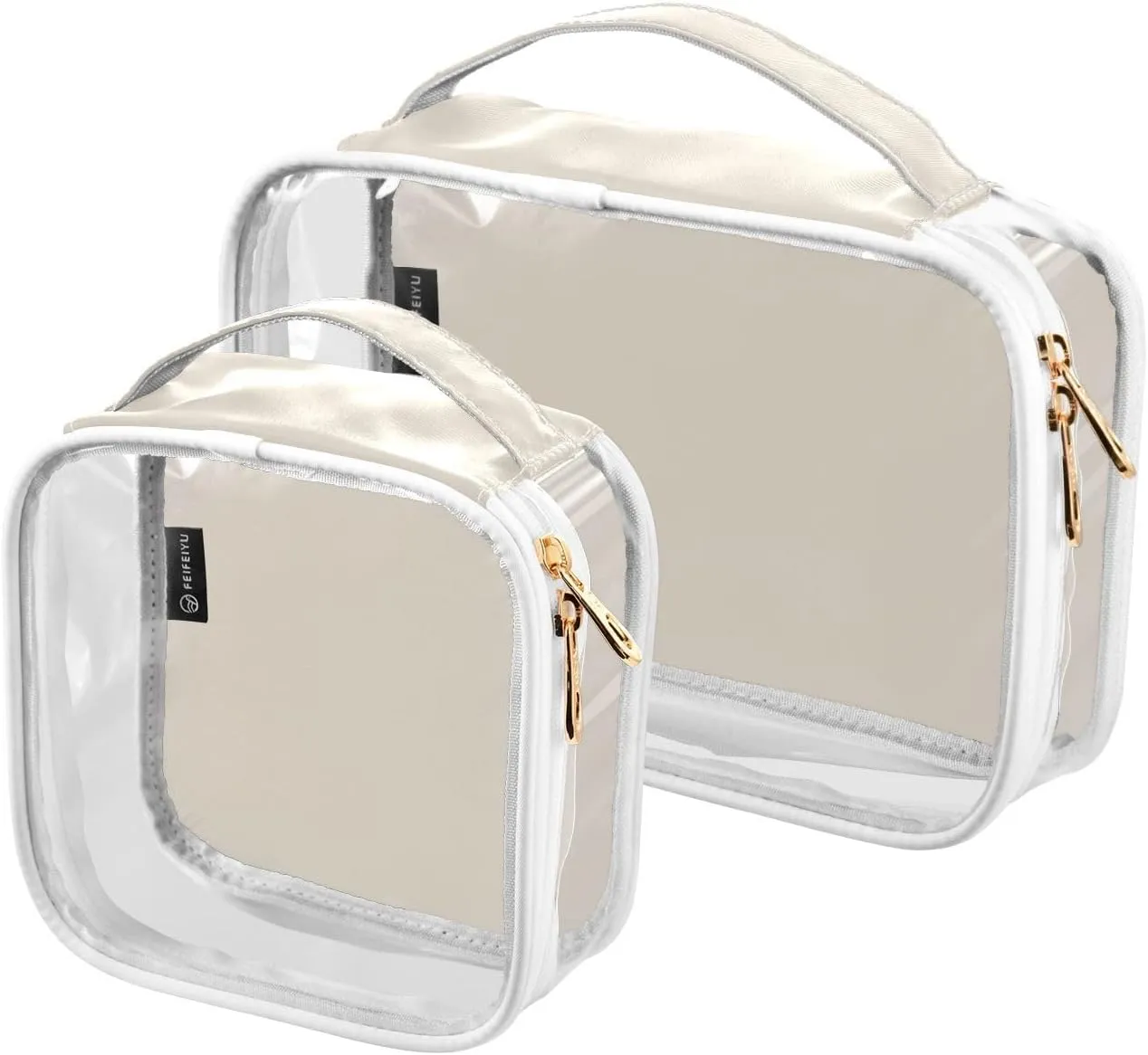 DOMIKING Beige Clear Makeup Bags for Women Men Portable Cosmetic Organizer Pouch Travel Toiletry Storage Bag for Skin Care Nail Polish