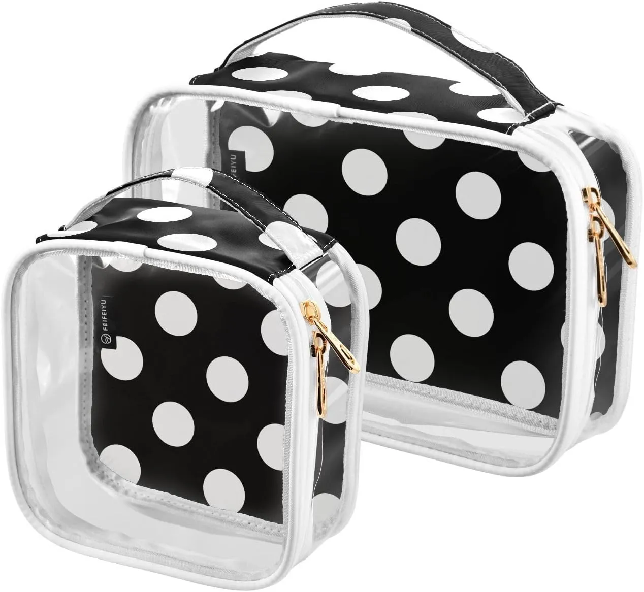 DOMIKING Black White Polka Dots Clear Makeup Bags for Women Men Portable Cosmetic Organizer Pouch Travel Toiletry Storage Bag for Nail Polish Skin Care