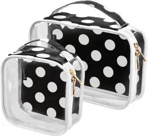 DOMIKING Black White Polka Dots Clear Makeup Bags for Women Men Portable Cosmetic Organizer Pouch Travel Toiletry Storage Bag for Nail Polish Skin Care