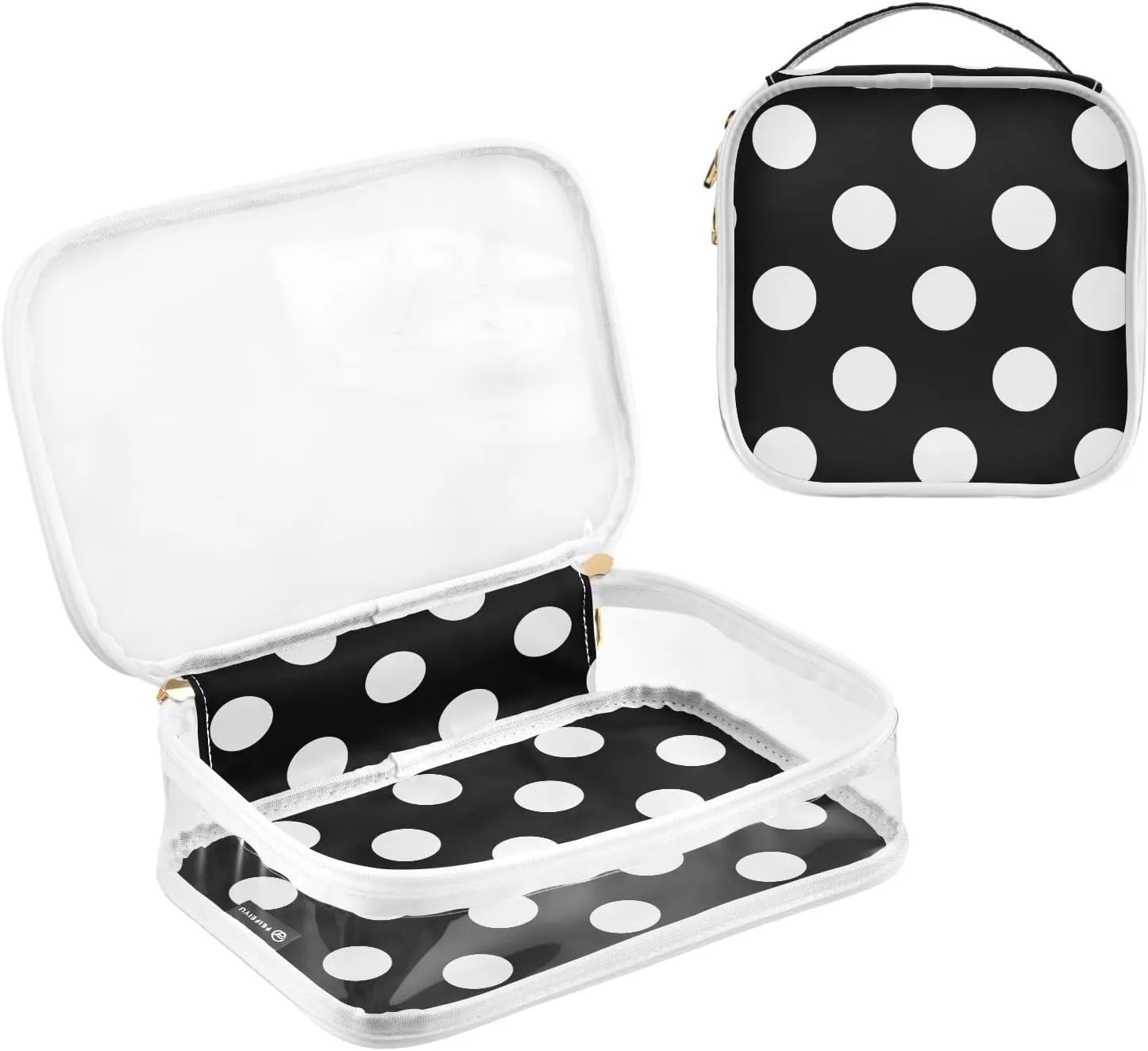 DOMIKING Black White Polka Dots Clear Makeup Bags for Women Men Portable Cosmetic Organizer Pouch Travel Toiletry Storage Bag for Nail Polish Skin Care