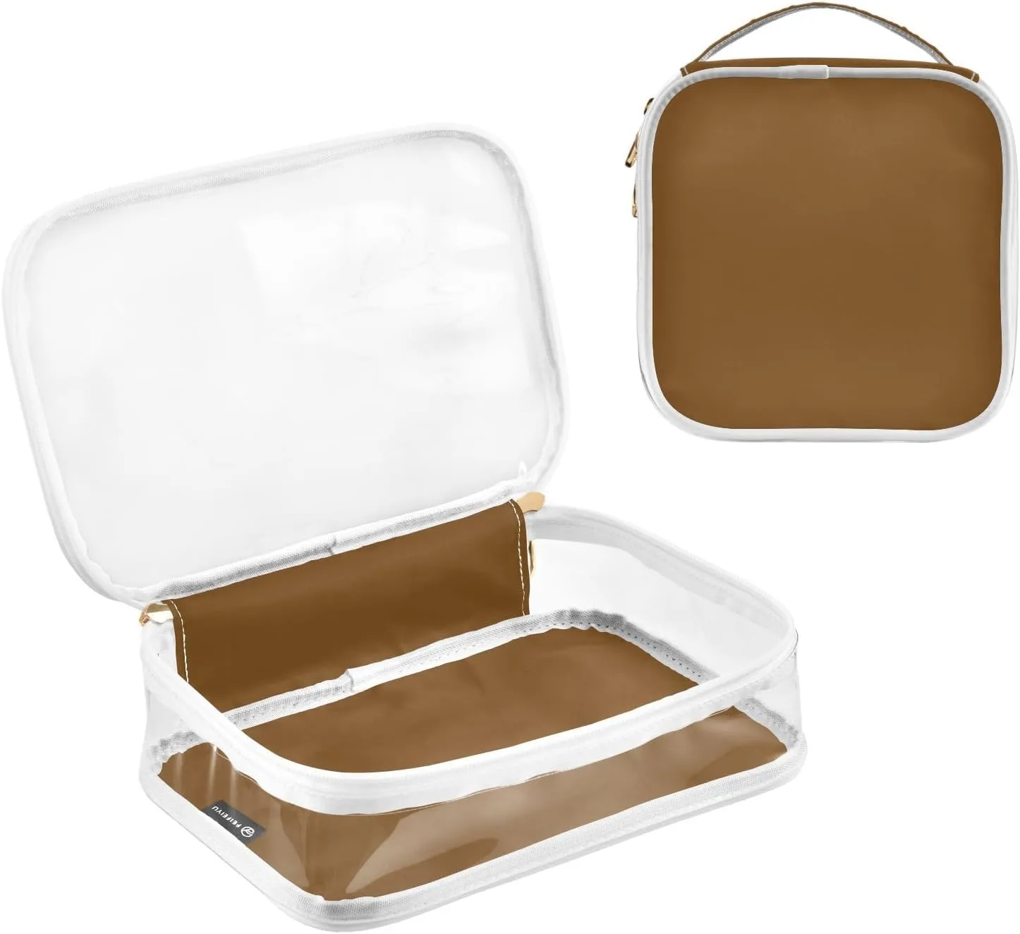 DOMIKING Brown Clear Makeup Bags for Women Men Portable Cosmetic Organizer Pouch Travel Toiletry Storage Bag for Travel Gym Daily Use