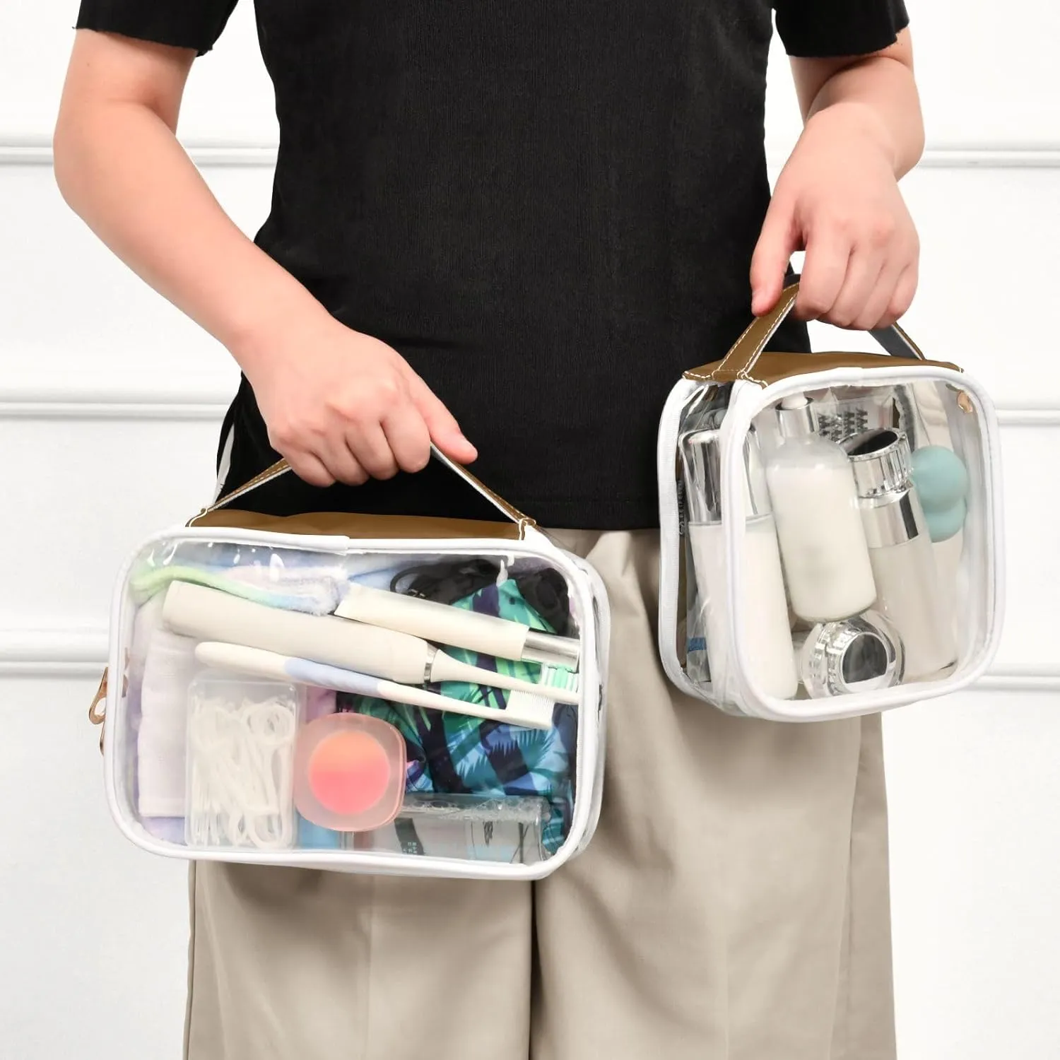 DOMIKING Brown Clear Makeup Bags for Women Men Portable Cosmetic Organizer Pouch Travel Toiletry Storage Bag for Travel Gym Daily Use