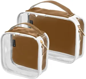 DOMIKING Brown Clear Makeup Bags for Women Men Portable Cosmetic Organizer Pouch Travel Toiletry Storage Bag for Travel Gym Daily Use