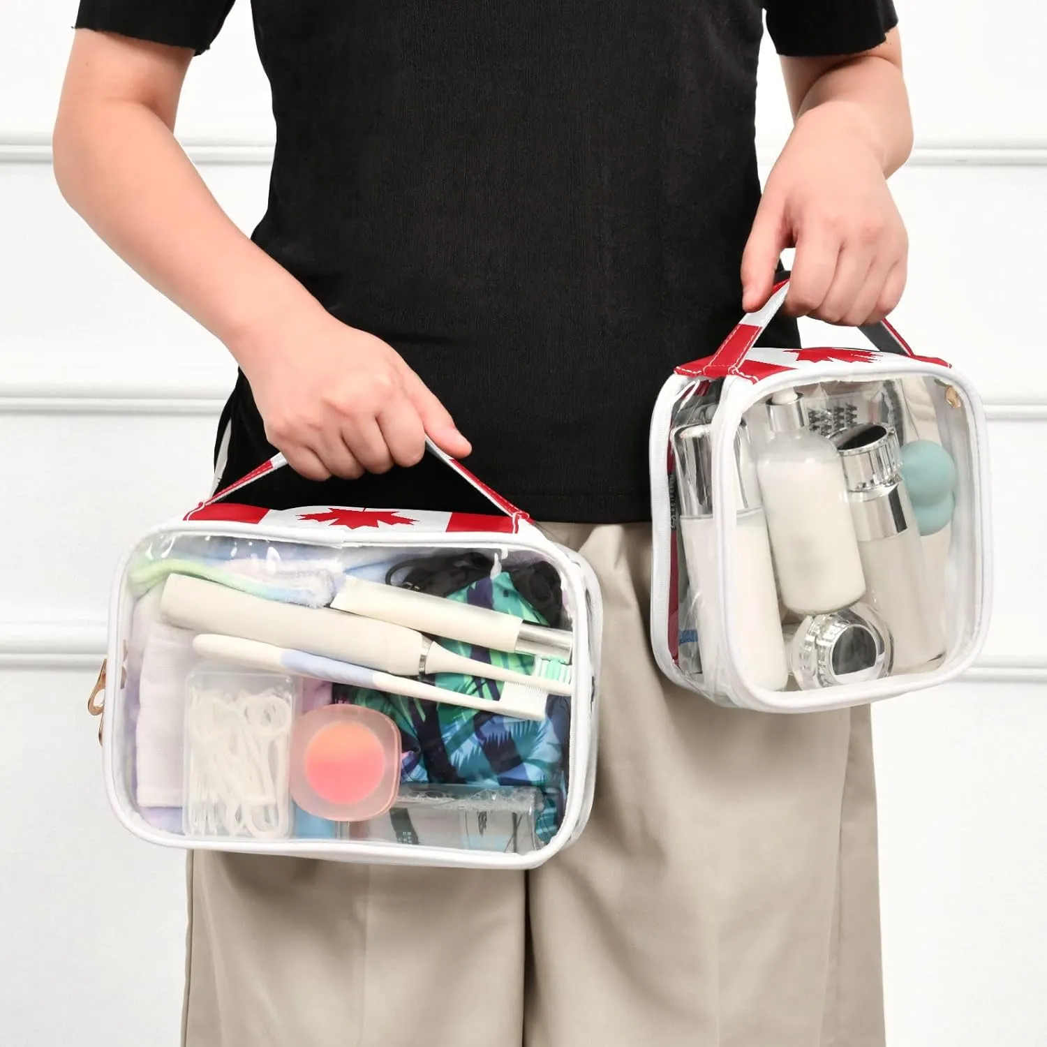 DOMIKING Canada Flag Clear Makeup Bags for Women Men Portable Cosmetic Organizer Pouch Travel Toiletry Storage Bag for Travel Daily Use Gym