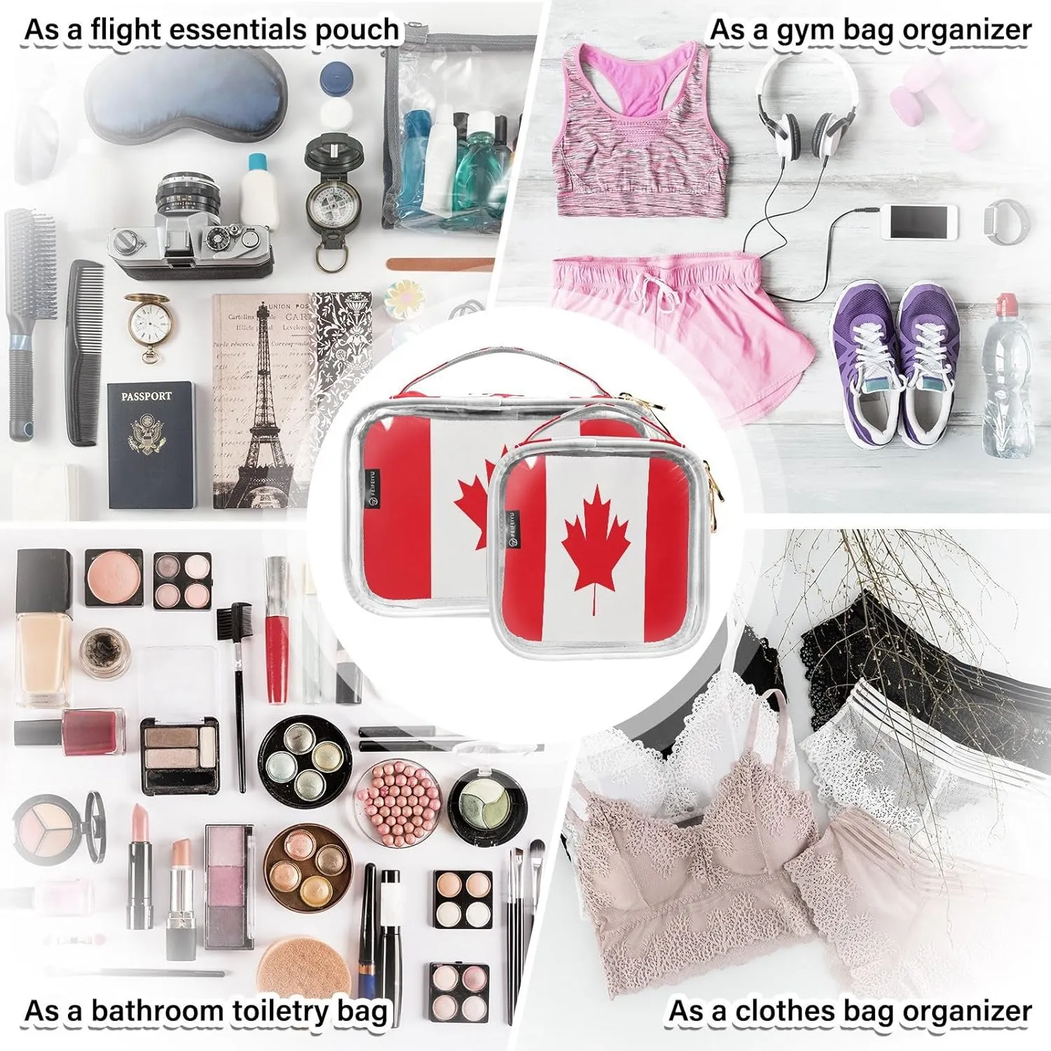 DOMIKING Canada Flag Clear Makeup Bags for Women Men Portable Cosmetic Organizer Pouch Travel Toiletry Storage Bag for Travel Daily Use Gym