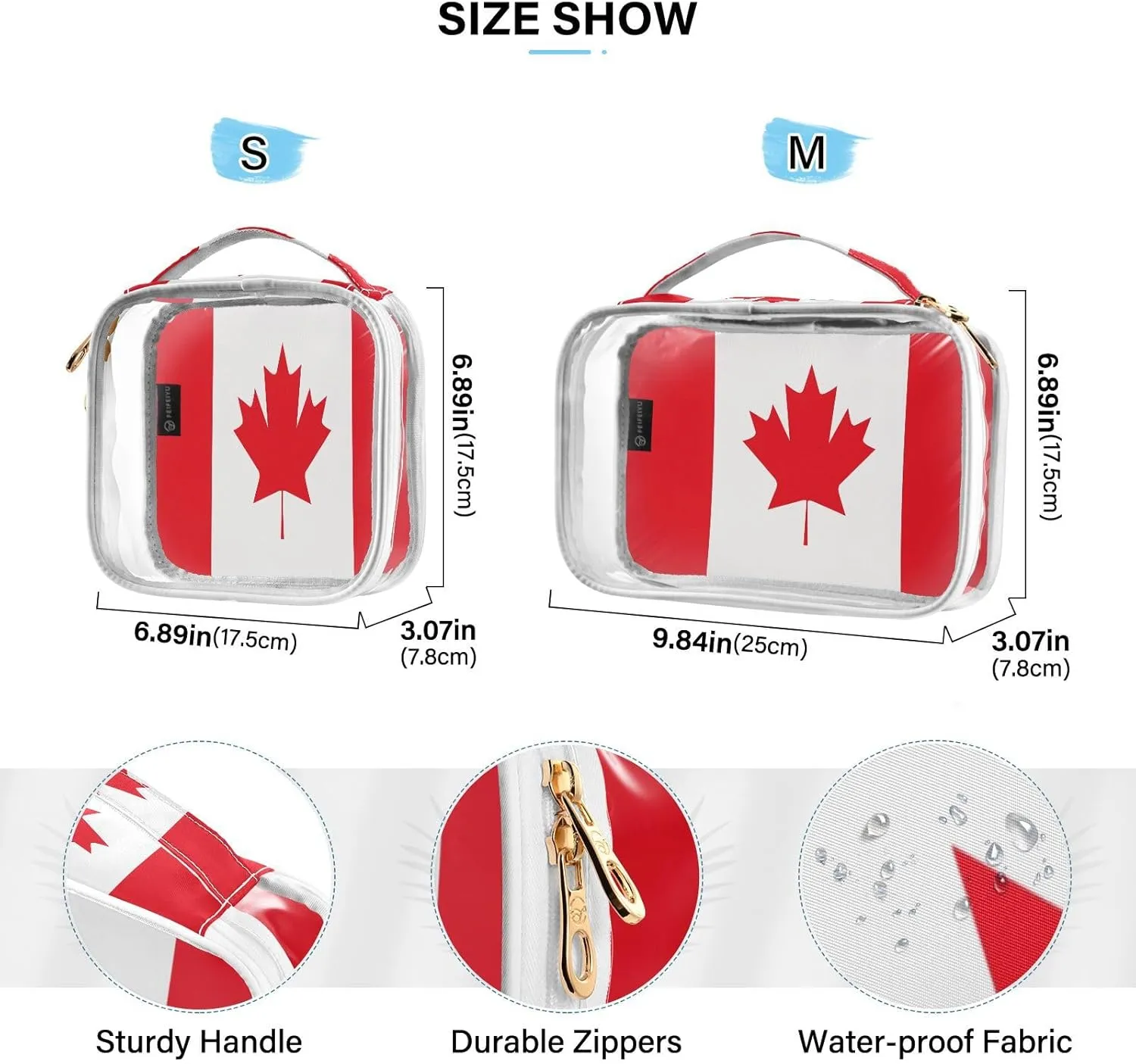DOMIKING Canada Flag Clear Makeup Bags for Women Men Portable Cosmetic Organizer Pouch Travel Toiletry Storage Bag for Travel Daily Use Gym