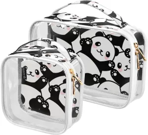 DOMIKING Cute Panda Clear Makeup Bags for Women Men Portable Cosmetic Organizer Pouch Travel Toiletry Storage Bag for Daily Use Gym Travel