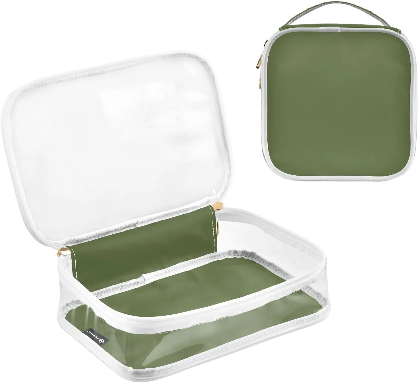DOMIKING Dark Green Clear Makeup Bags for Women Men Portable Cosmetic Organizer Pouch Travel Toiletry Storage Bag for Travel Daily Use Gym