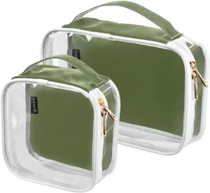DOMIKING Dark Green Clear Makeup Bags for Women Men Portable Cosmetic Organizer Pouch Travel Toiletry Storage Bag for Travel Daily Use Gym