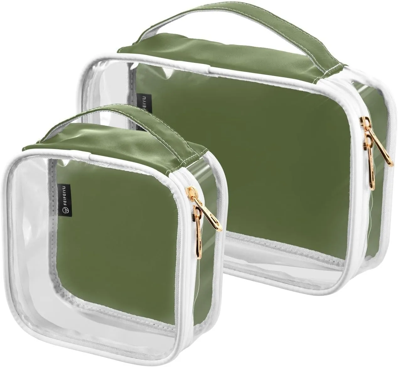 DOMIKING Dark Green Clear Makeup Bags for Women Men Portable Cosmetic Organizer Pouch Travel Toiletry Storage Bag for Travel Daily Use Gym