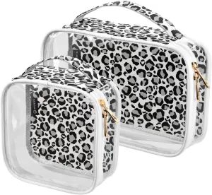 DOMIKING Sliver Snow Leopard Clear Makeup Bags for Women Men Portable Cosmetic Organizer Pouch Travel Toiletry Storage Bag for Gym Daily Use Travel