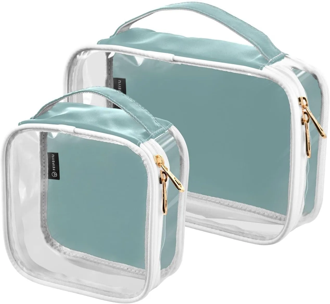 DOMIKING Teal Clear Makeup Bags for Women Men Portable Cosmetic Organizer Pouch Travel Toiletry Storage Bag for Gym Daily Use Travel