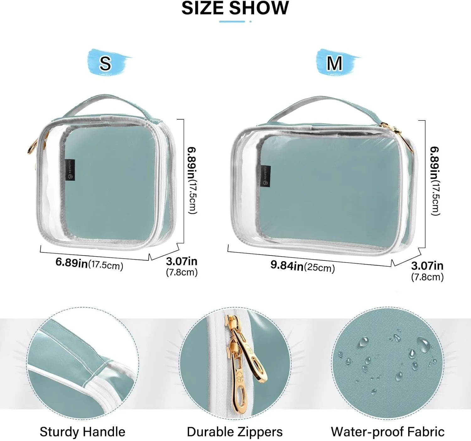 DOMIKING Teal Clear Makeup Bags for Women Men Portable Cosmetic Organizer Pouch Travel Toiletry Storage Bag for Gym Daily Use Travel