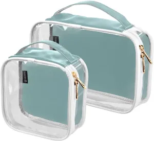DOMIKING Teal Clear Makeup Bags for Women Men Portable Cosmetic Organizer Pouch Travel Toiletry Storage Bag for Gym Daily Use Travel