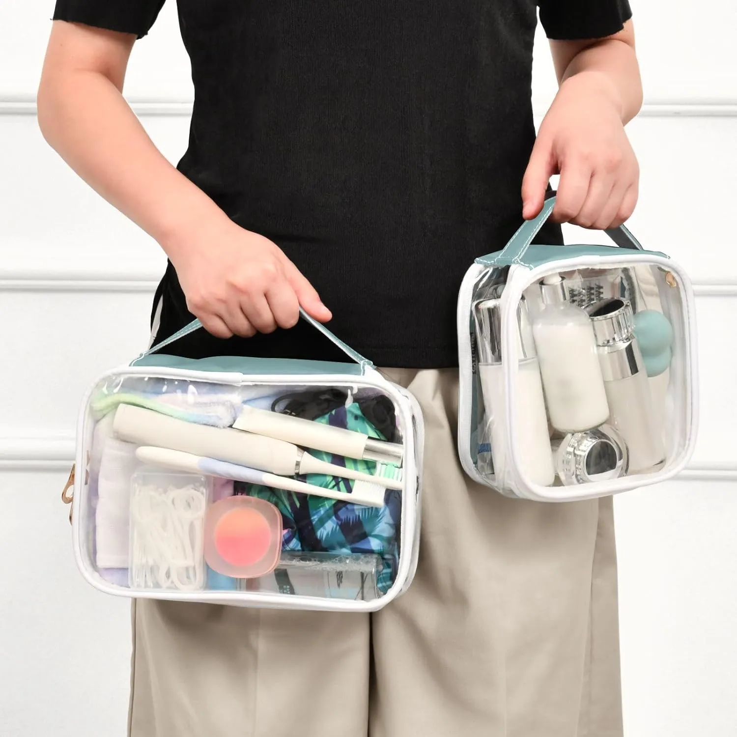 DOMIKING Teal Clear Makeup Bags for Women Men Portable Cosmetic Organizer Pouch Travel Toiletry Storage Bag for Gym Daily Use Travel