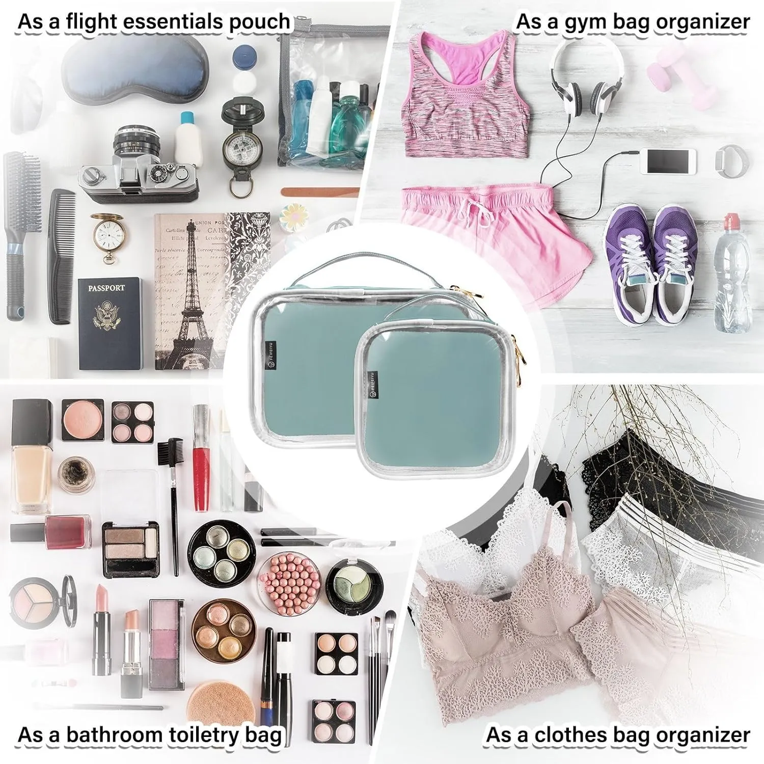 DOMIKING Teal Clear Makeup Bags for Women Men Portable Cosmetic Organizer Pouch Travel Toiletry Storage Bag for Gym Daily Use Travel