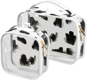 DOMIKING Watercolor Cow Print Clear Makeup Bags for Women Men Portable Cosmetic Organizer Pouch Travel Toiletry Storage Bag for Travel Gym Daily
