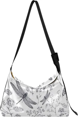 Dragonfly Leaves Pattern Soft PU Leather Hobo Bags Large Crossbody Bags Trendy Leaf Print Designer Hobo Bags