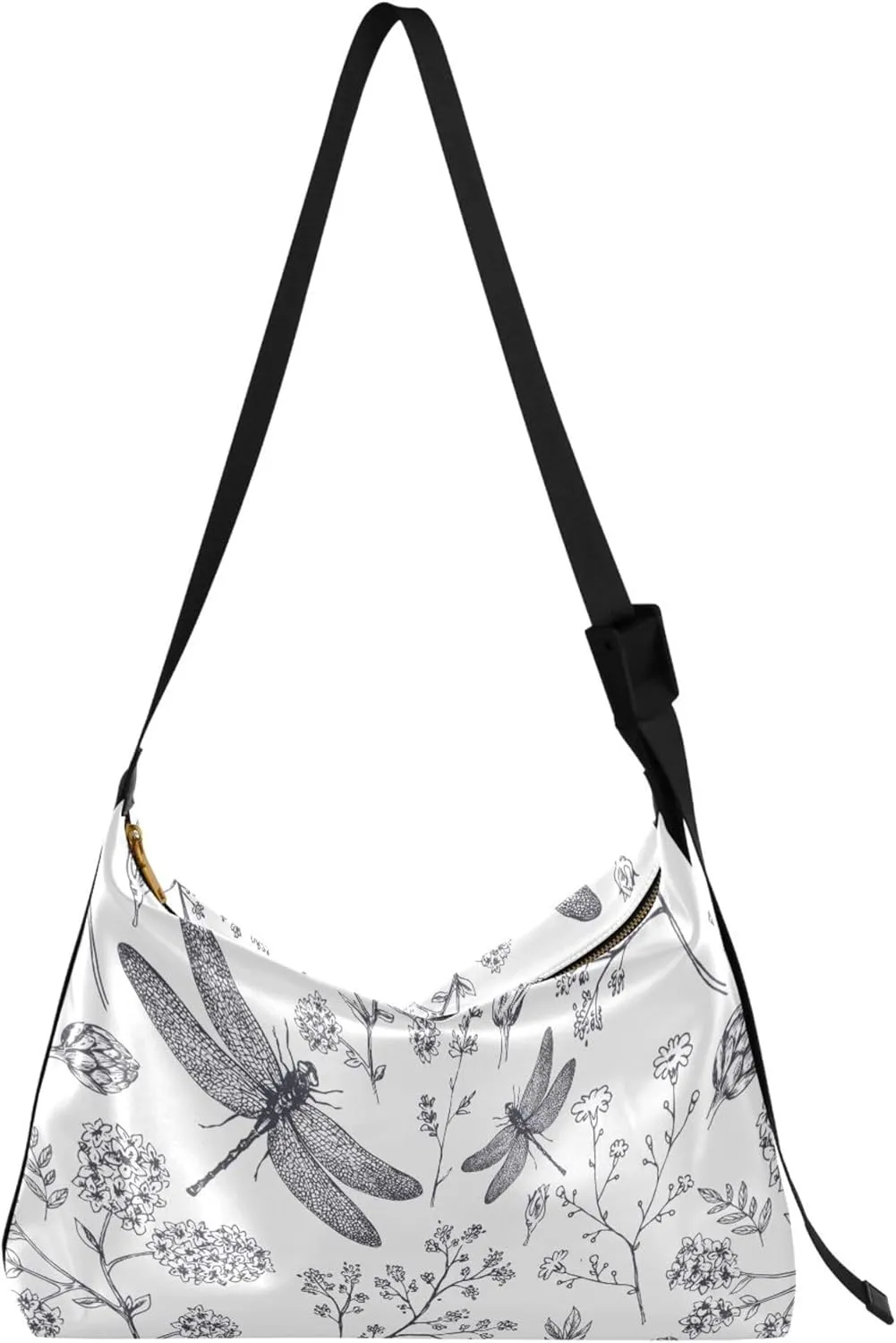 Dragonfly Leaves Pattern Soft PU Leather Hobo Bags Large Crossbody Bags Trendy Leaf Print Designer Hobo Bags
