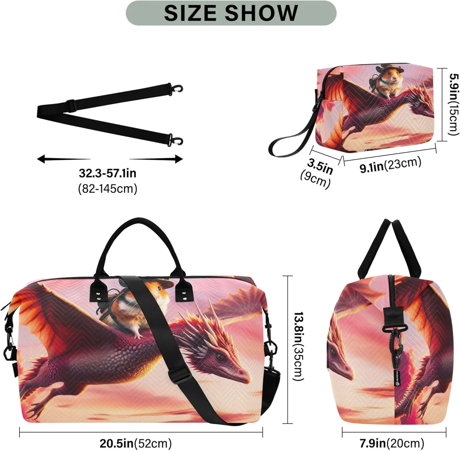 Duck Dragon Flies Funny Travel Duffel Bag Toiletry Bag Set of 2, Modern Womens Sports Bag Carry on Bags