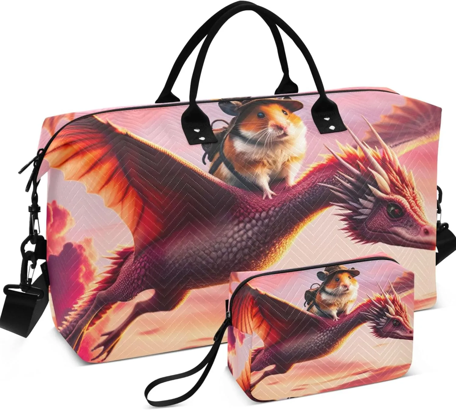 Duck Dragon Flies Funny Travel Duffel Bag Toiletry Bag Set of 2, Modern Womens Sports Bag Carry on Bags