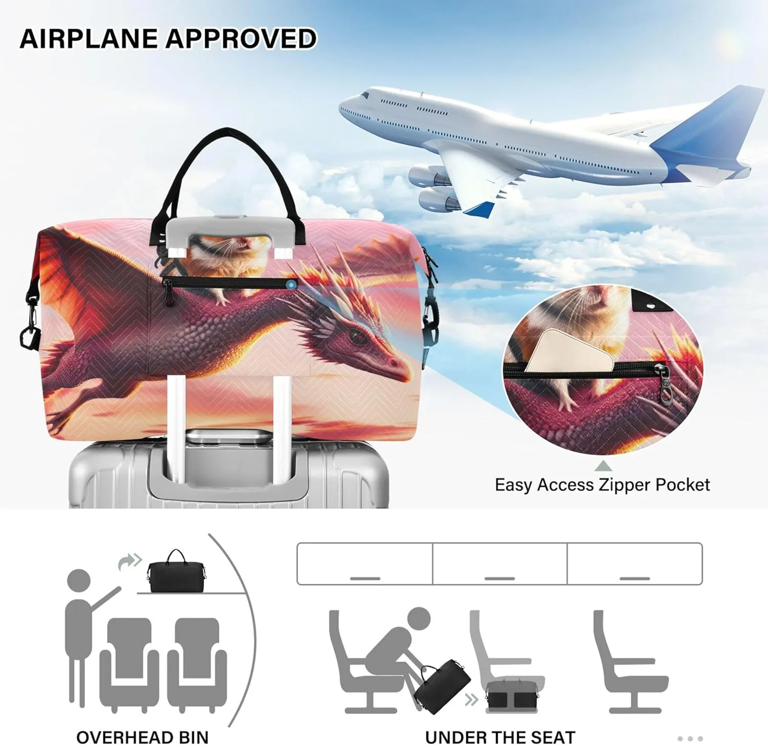 Duck Dragon Flies Funny Travel Duffel Bag Toiletry Bag Set of 2, Modern Womens Sports Bag Carry on Bags