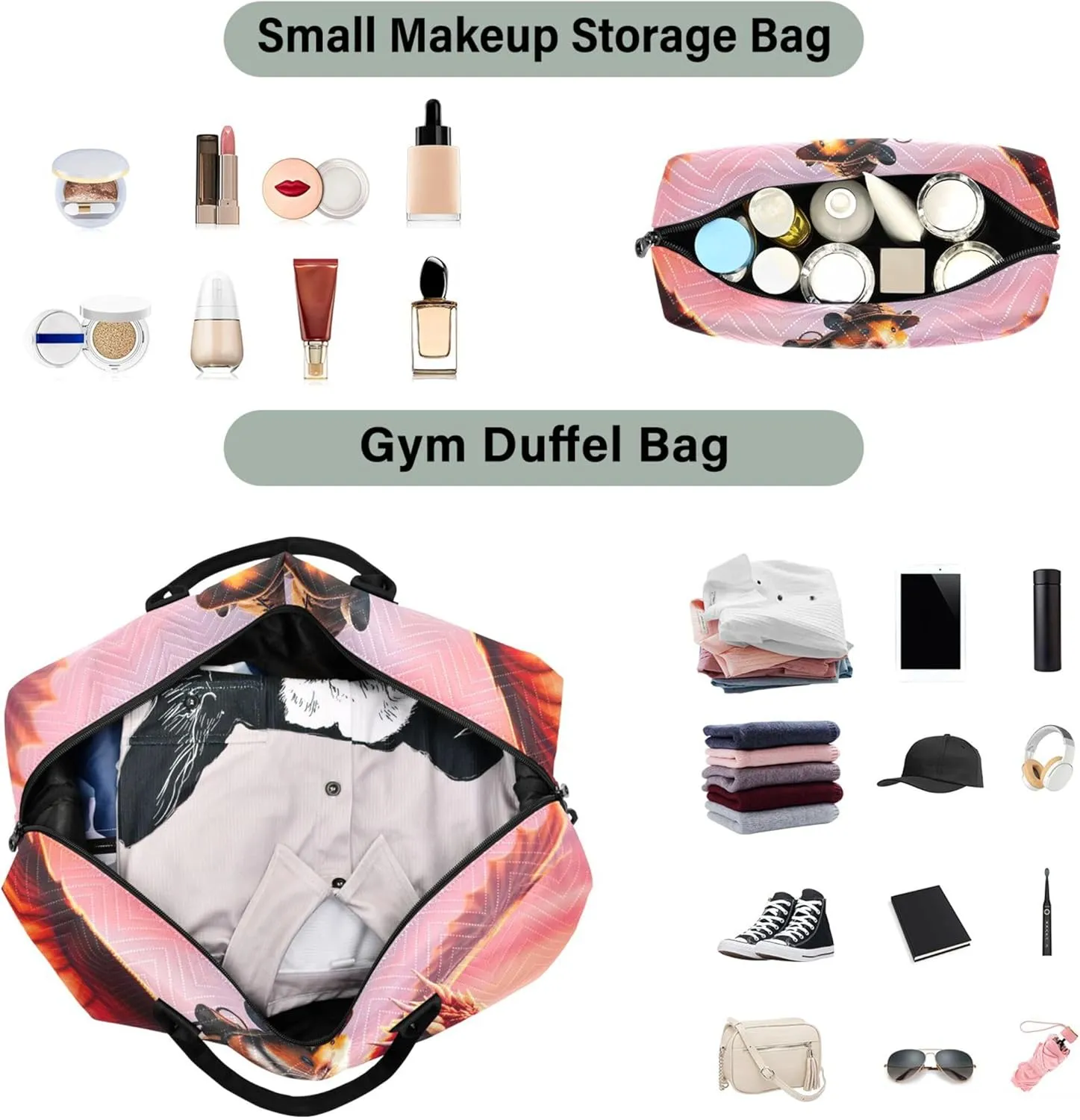 Duck Dragon Flies Funny Travel Duffel Bag Toiletry Bag Set of 2, Modern Womens Sports Bag Carry on Bags