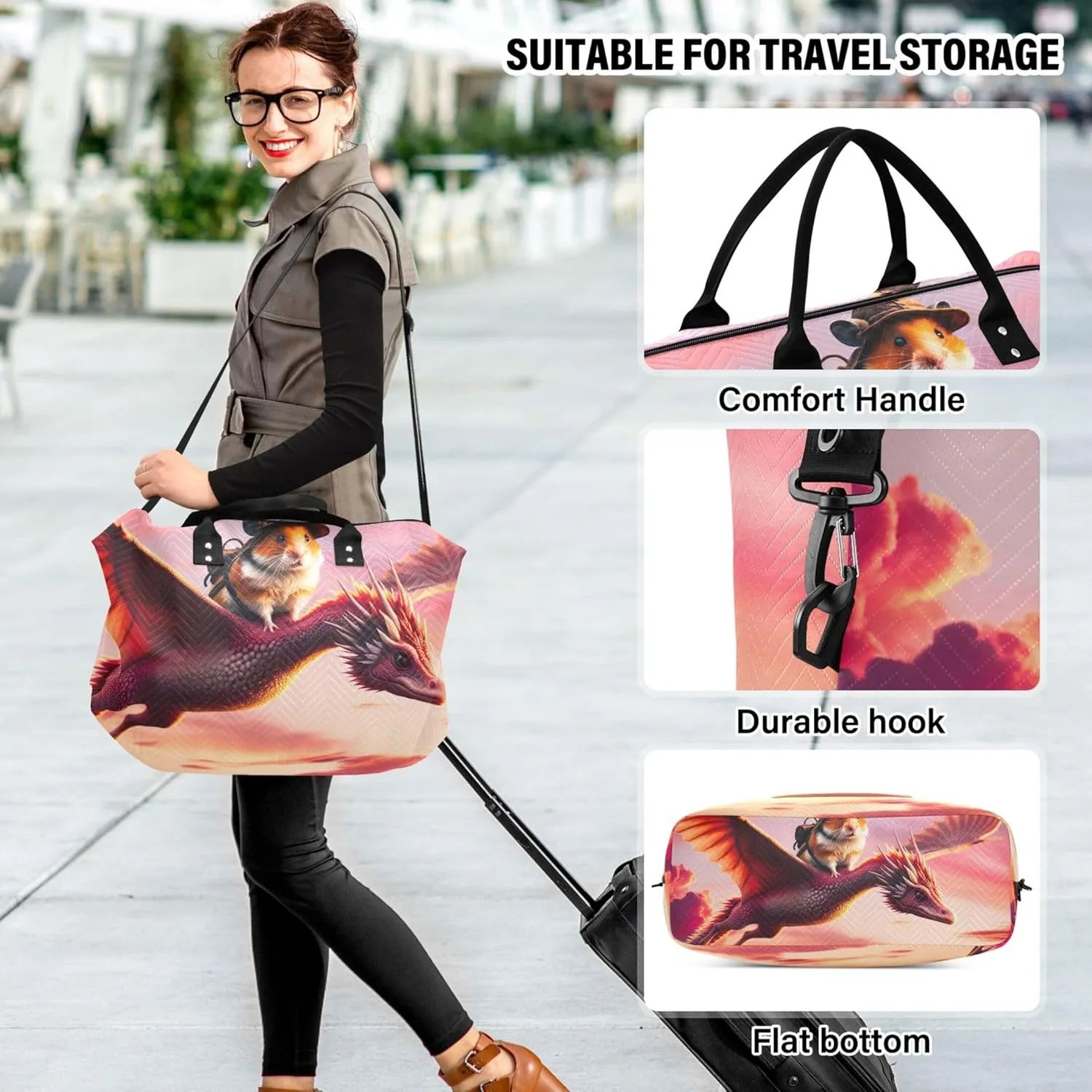 Duck Dragon Flies Funny Travel Duffel Bag Toiletry Bag Set of 2, Modern Womens Sports Bag Carry on Bags