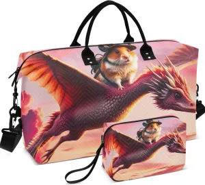 Duck Dragon Flies Funny Travel Duffel Bag Toiletry Bag Set of 2, Modern Womens Sports Bag Carry on Bags