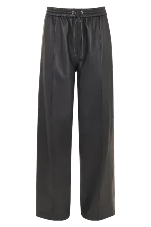 Elasticated Black Leather Trouser