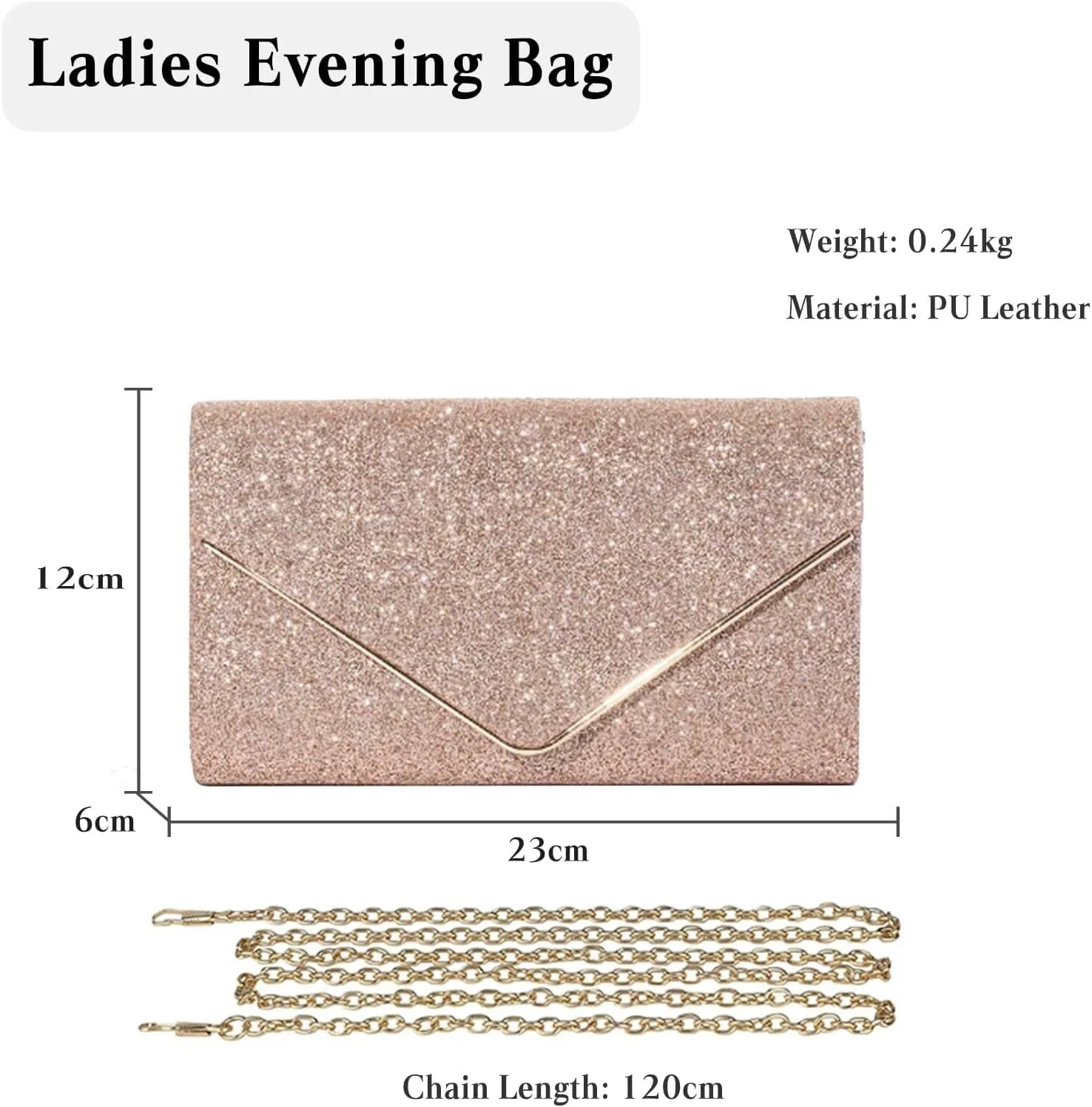 Elegant Shoulder Crossbody Women Envelope Clutch Sequins Evening Bridal Wedding Purse Glitter Sparkly Handbag