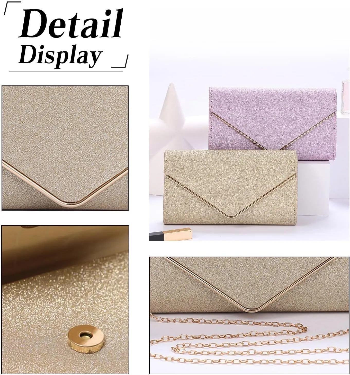 Elegant Shoulder Crossbody Women Envelope Clutch Sequins Evening Bridal Wedding Purse Glitter Sparkly Handbag