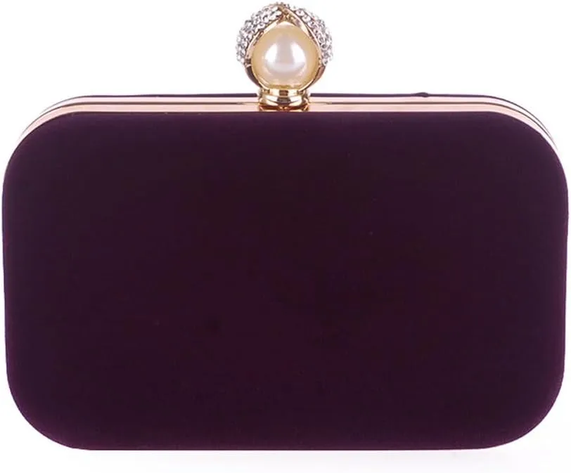 Elegant Velvet Material Pearl Clasp Evening Bag Wedding Clutch Handheld Diagonal Cross Female Small Bag Dress Bag(C)