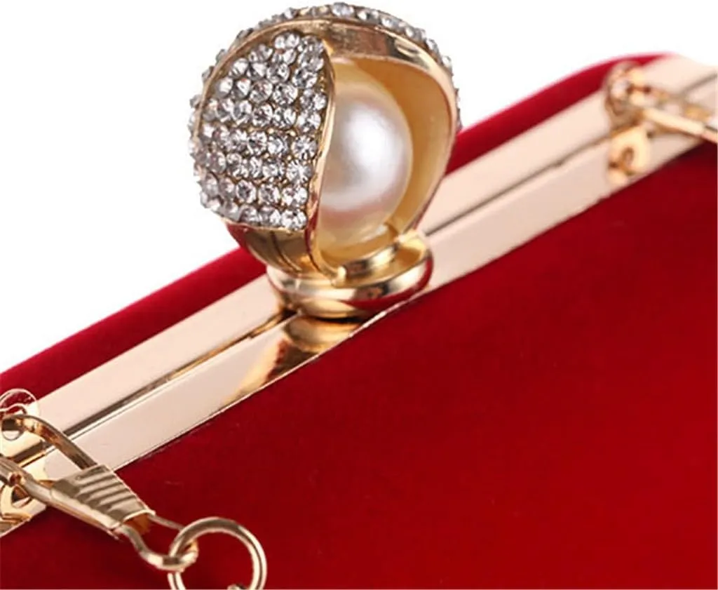 Elegant Velvet Material Pearl Clasp Evening Bag Wedding Clutch Handheld Diagonal Cross Female Small Bag Dress Bag(C)