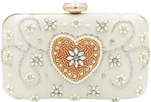Elegant Womens Crystal Evening Clutch Bag, Flower Rhinestone Wedding Purse Bridal Prom Handbag Party Cocktail Bag (Color : Beige)