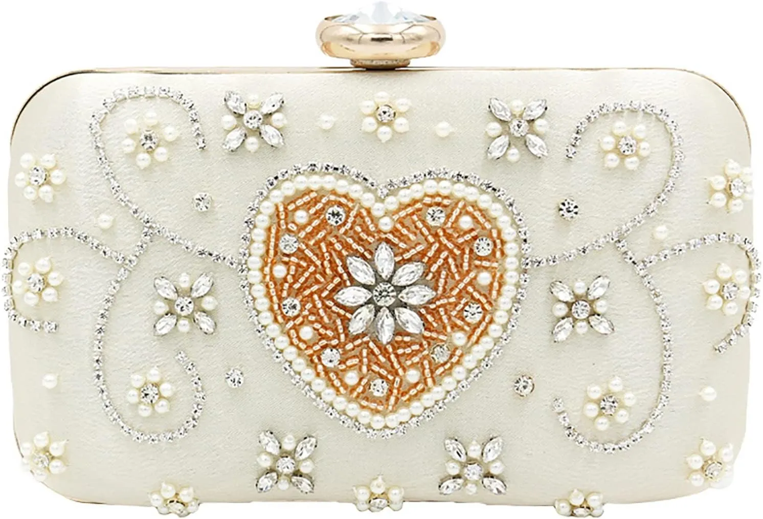Elegant Womens Crystal Evening Clutch Bag, Flower Rhinestone Wedding Purse Bridal Prom Handbag Party Cocktail Bag (Color : Beige)