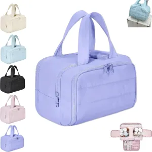Elouva Toiletry Bag, Large Capacity Wide-Open Travel Cosmetic Bag, 4-in-1 Multi-Functional Lightweight Makeup Bags for Women with Handle for Accessories, Essentials, Toiletries (Purple)