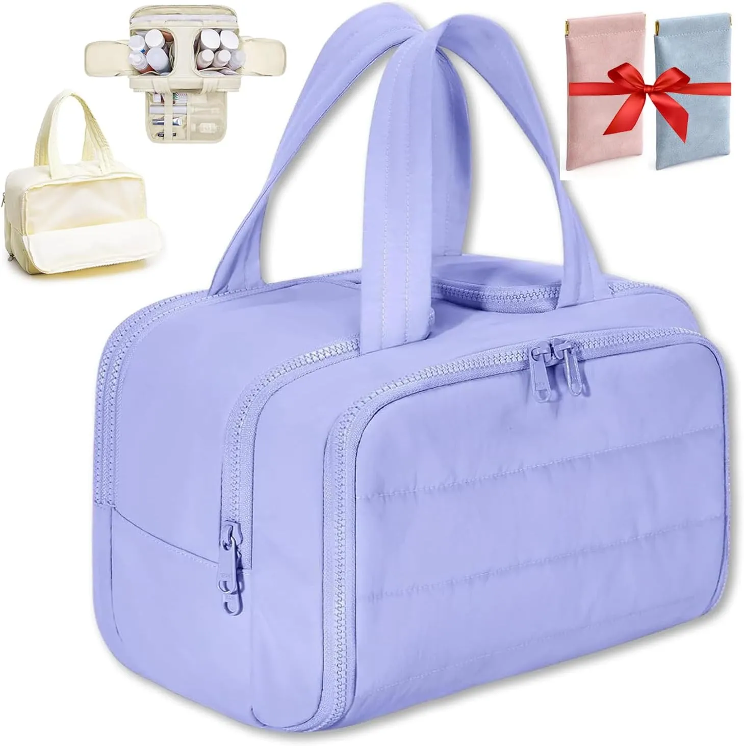 Elouva Toiletry Bag, Meonsopoli Large Capacity Storage Bags Wide-Open Travel Cosmetic Bag, Waterproof Portable Pouch Open Flat Toiletry Bags, Dry-and-Wet Separation (Purple)