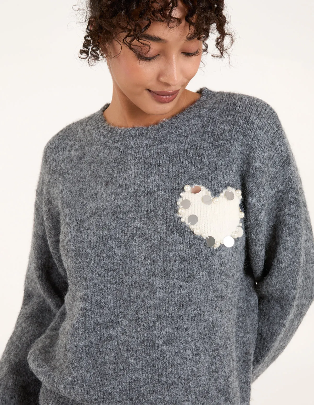 Embellished Heart Knit Jumper