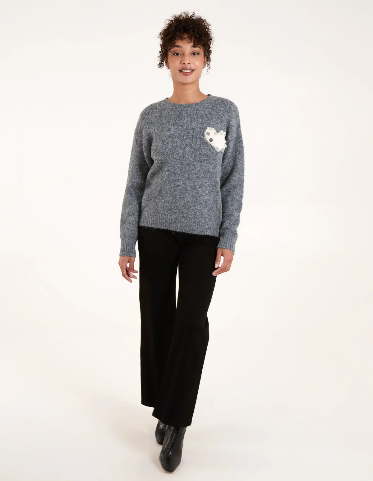 Embellished Heart Knit Jumper