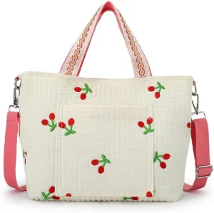 Fairycore Cherry Embroidered Messenger Bag Aesthetic Mother Diaper Bag Y2K Shoulder Bag Trendy Crossbody Bag Accessories