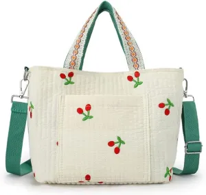 Fairycore Cherry Embroidered Messenger Bag Aesthetic Mother Diaper Bag Y2K Shoulder Bag Trendy Crossbody Bag Accessories